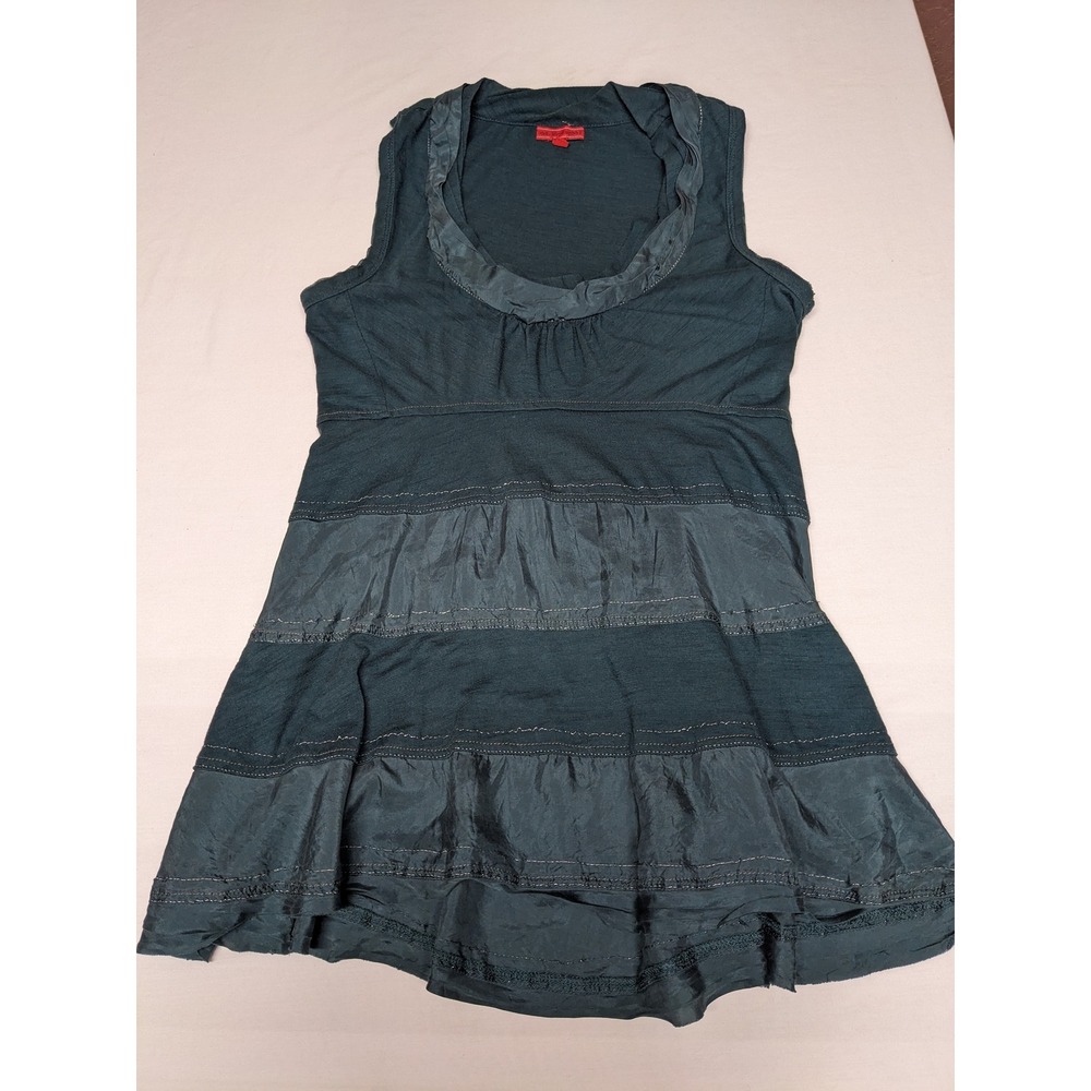 One September Anthropologie Teal Green Silk Tiered Sleeveless Tunic Top Size P